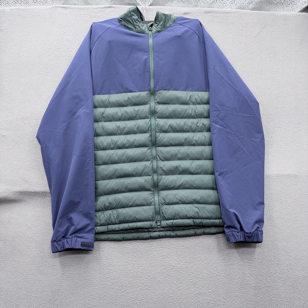Peter Millar Jacket Mens Large Green Navy Hooded Full Zip Insulated Hybrid Golf